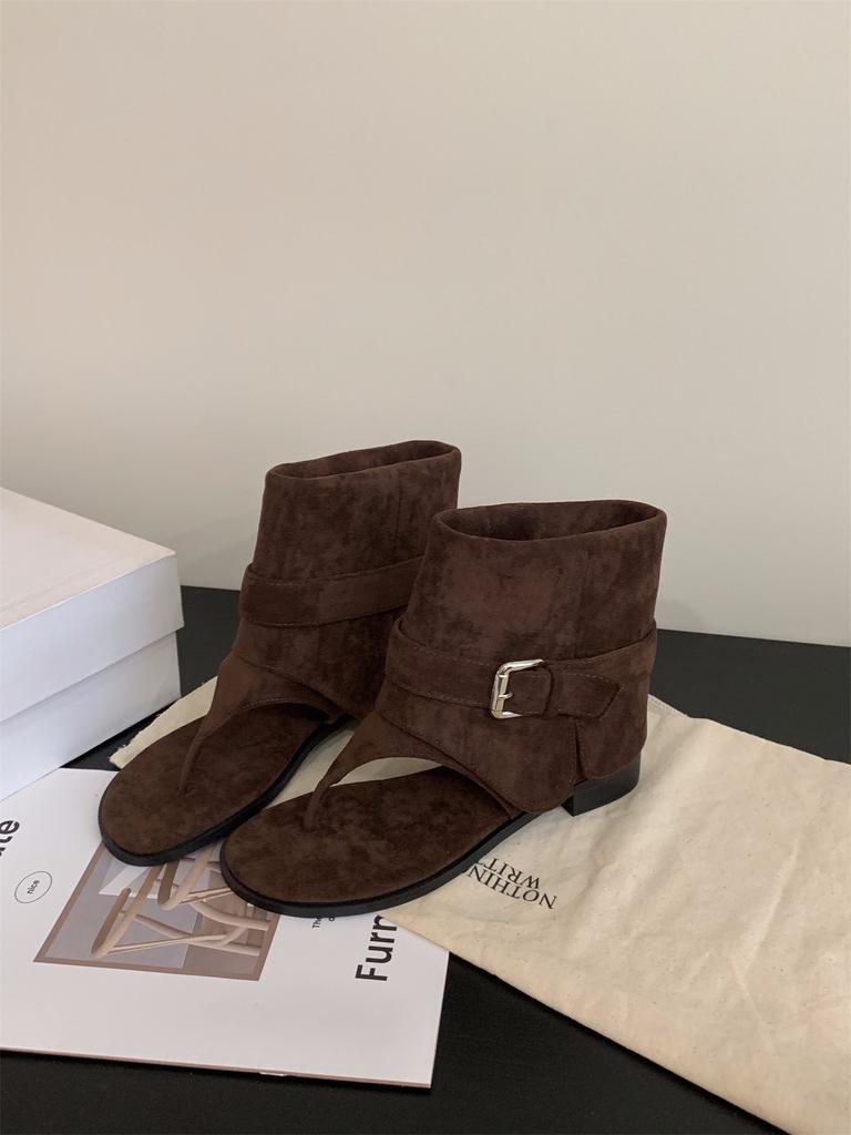 Salto grosso bico cáqui botas frescas botas curtas botas femininas 2025 novo verão com saia botas western sandálias de verão