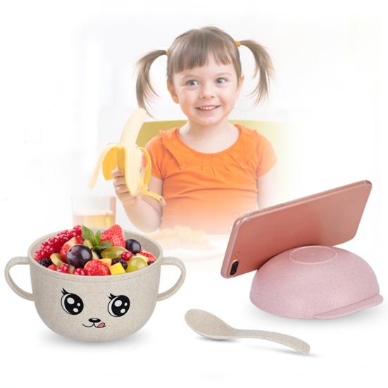 2 buc/set 450 ML bol de hrănire Suport pentru telefon inteligent Design Anti-cădere Material de calitate alimentară Bol cu ​​paie pentru mese pentru grădiniță