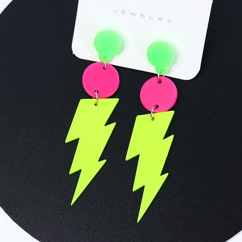 Foreign Trade Lightning Earrings Earrings Fluorescent Color Design Sense Contrast Color Personality Acrylic Earrings Earrings Women