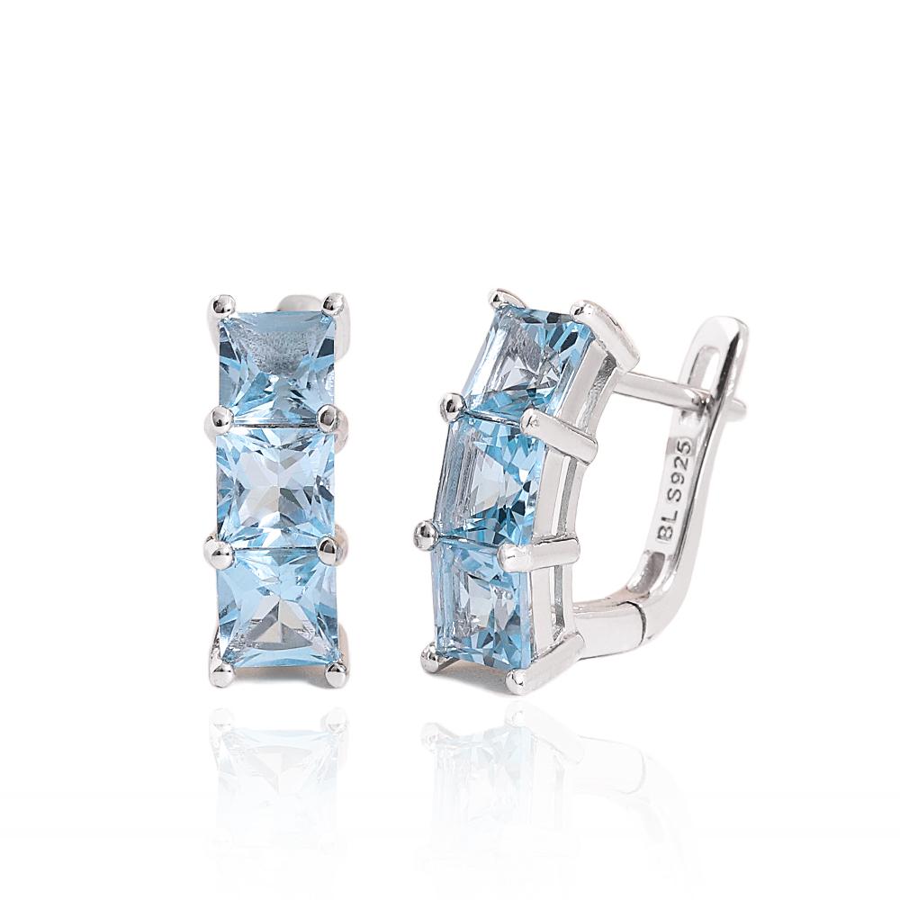

Exquisite 925 Sterling Silver women s clasp earrings Natural square 5.0mm sky blue topaz Simple fine jewelry for valentines gift M синій