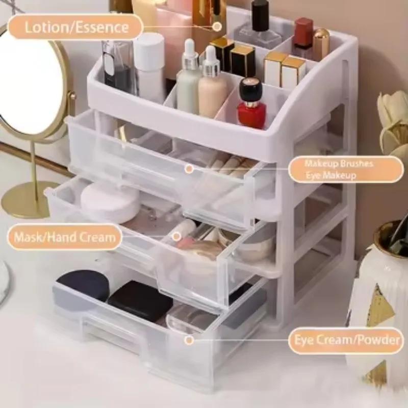 1 szt. Przezroczysty Plastikowy Czterowarstwowy Trzyszufladowy Biurkowy organizer szufladowy Pudełko do przechowywania kosmetyków Stojak do przechowywania na toaletkę