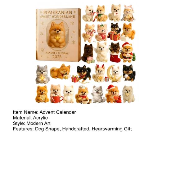 Yousheng Pomeranian Sweet Wonderland Advent Calendar 2025 24 Days Christmas Countdown Calendar Holiday Dog Decor