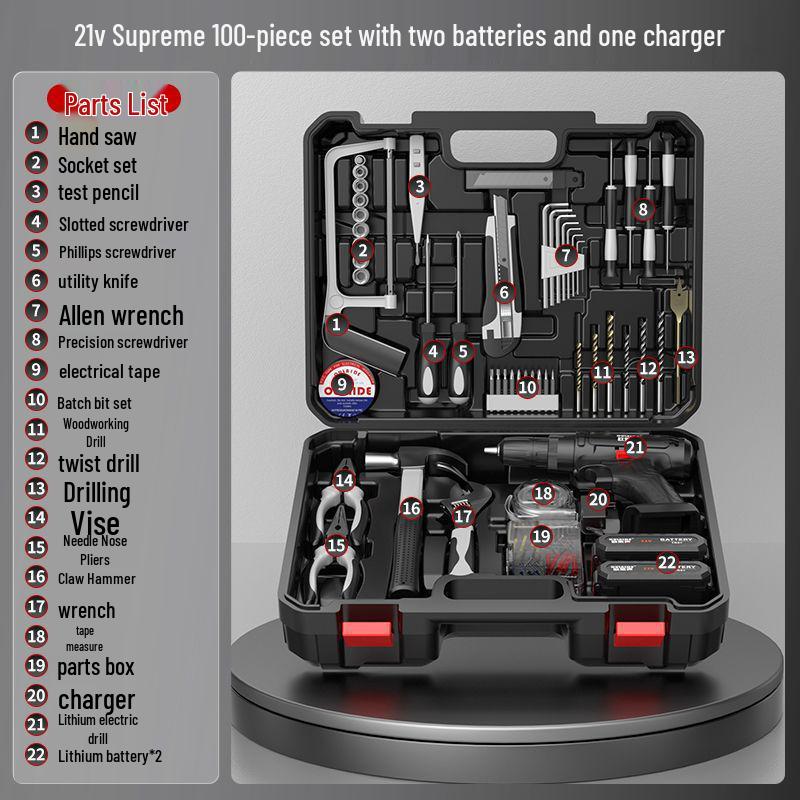 High-Power Cordless Electric Drill and Screwdriver Set with Lithium Battery for Home Use
