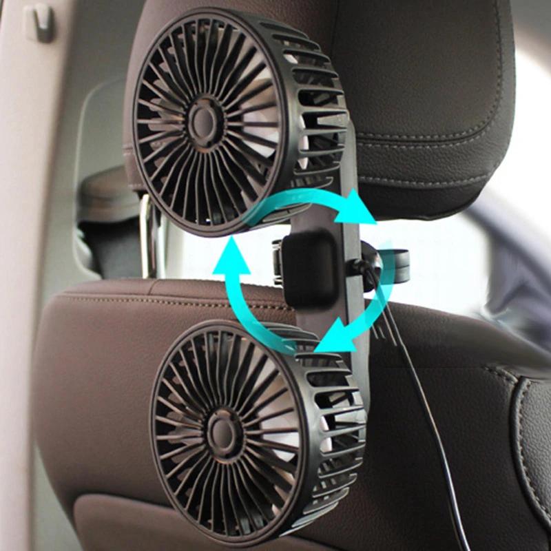 USB Automotive Fan Portable Air Conditioner Cars Electric Fan for Home Office 360 Degree Rotatable Dual Head 3 Speed Seat Fan