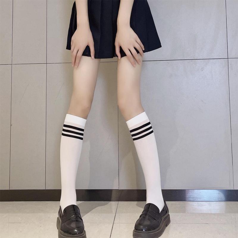 Japanese Style White JK Velvet Over-the-Knee Striped Socks – Sweet Academy Fashion for Women One Size