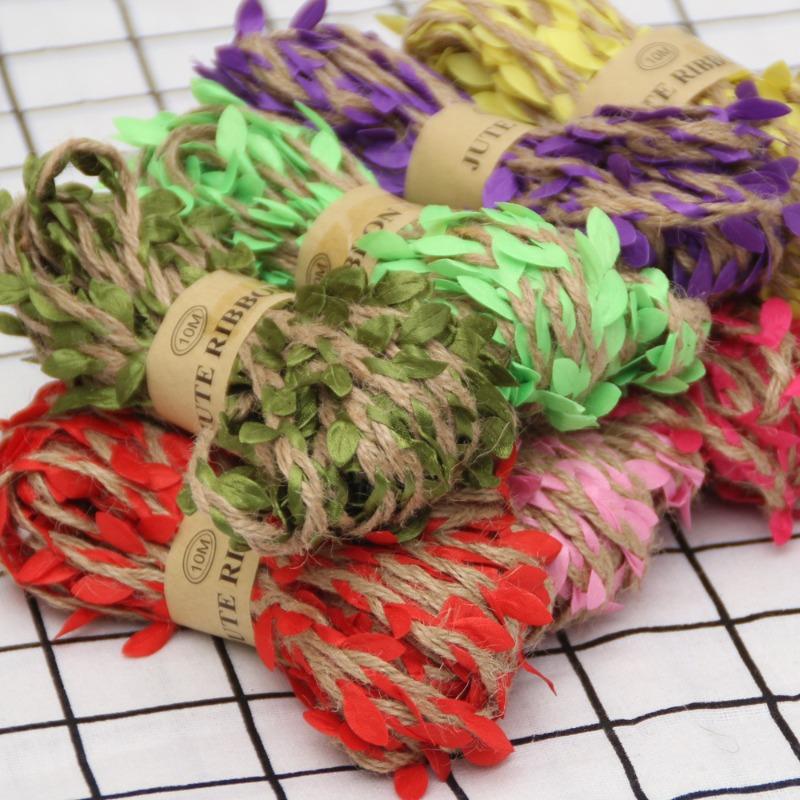 10M Simulation Green Leaves Weaving Hemp Rope DIY Wedding Birthday Wedding Decoration Rattan Gift Bouquet Packaging Rope
