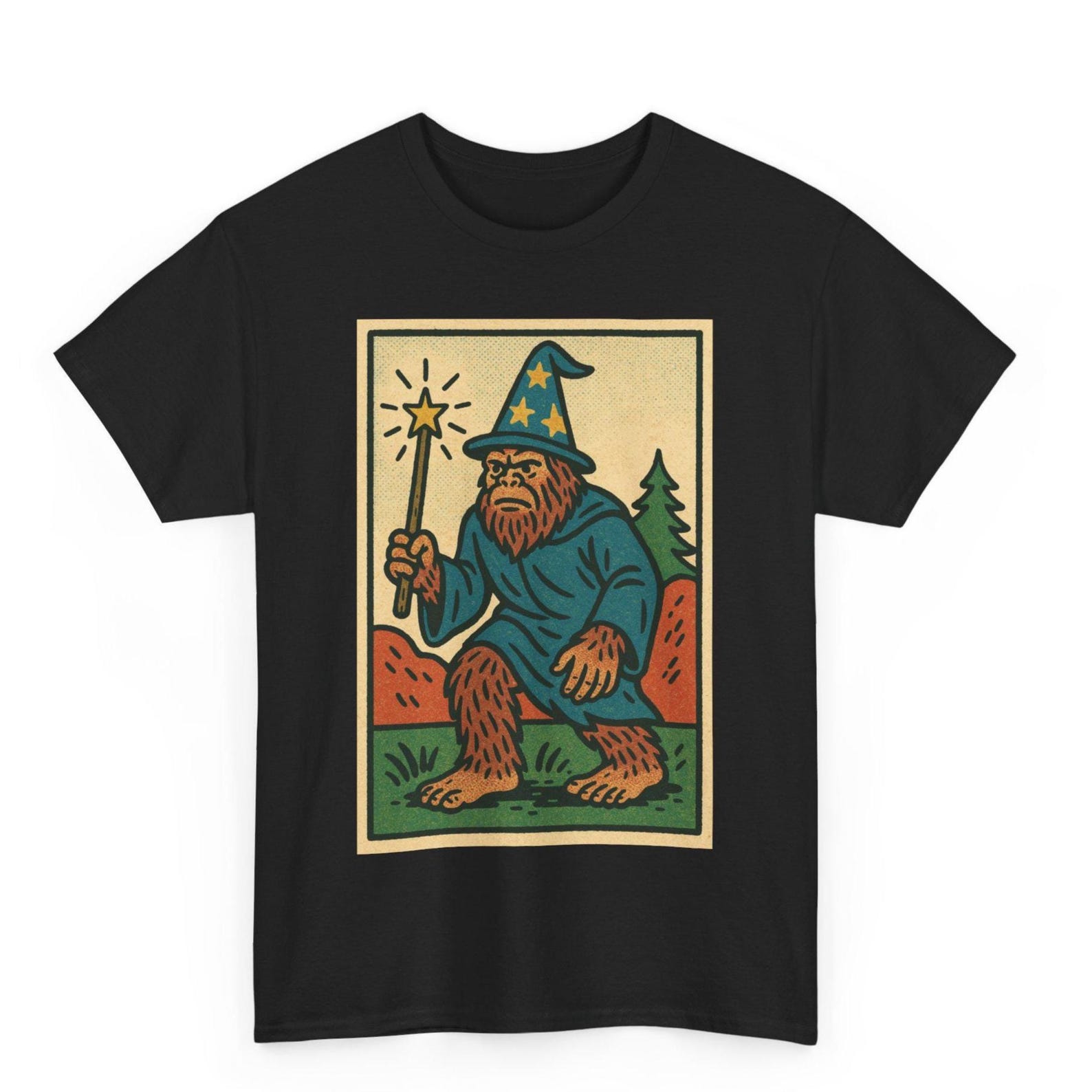 Bigfoot Wizard Comic T-Shirt: Retro Cryptid Graphic Tee 4XL
