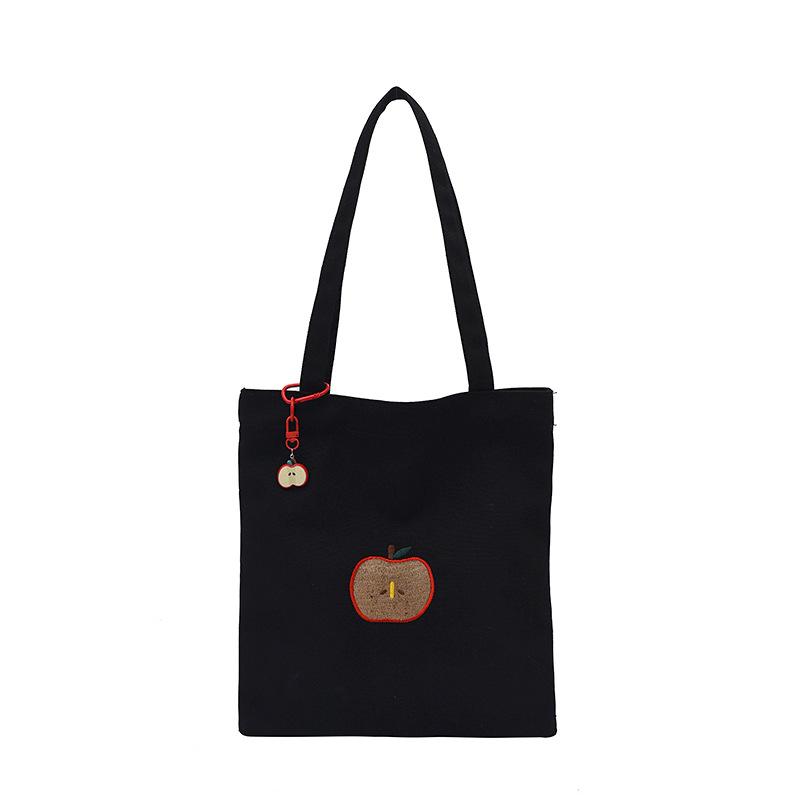 2025 New Canvas Bag Christmas Cute Apple Embroidery New Tote Bag Art College Student Shoulder Bag