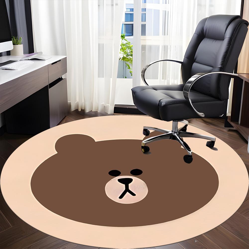 1pc Brown Bear Line Office Round Area Rug, Under Office Chairs Bedroom Living Room Home Decor  a1022189