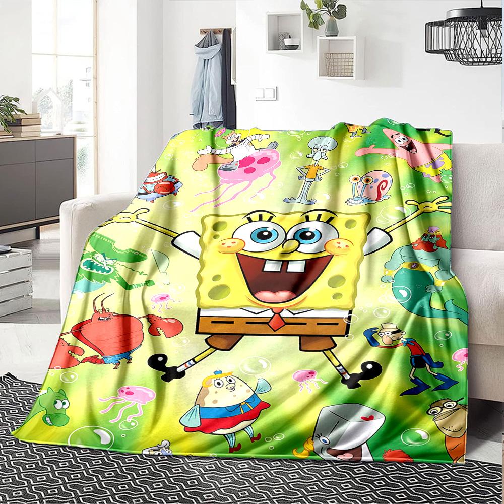 1pc Spongebob Squarepants Adventure Flannel Blanket,Ultra Soft Warm Plush Throw for Home Bedroom Bed Sofa Cover Camping Picnic Gift Y7243