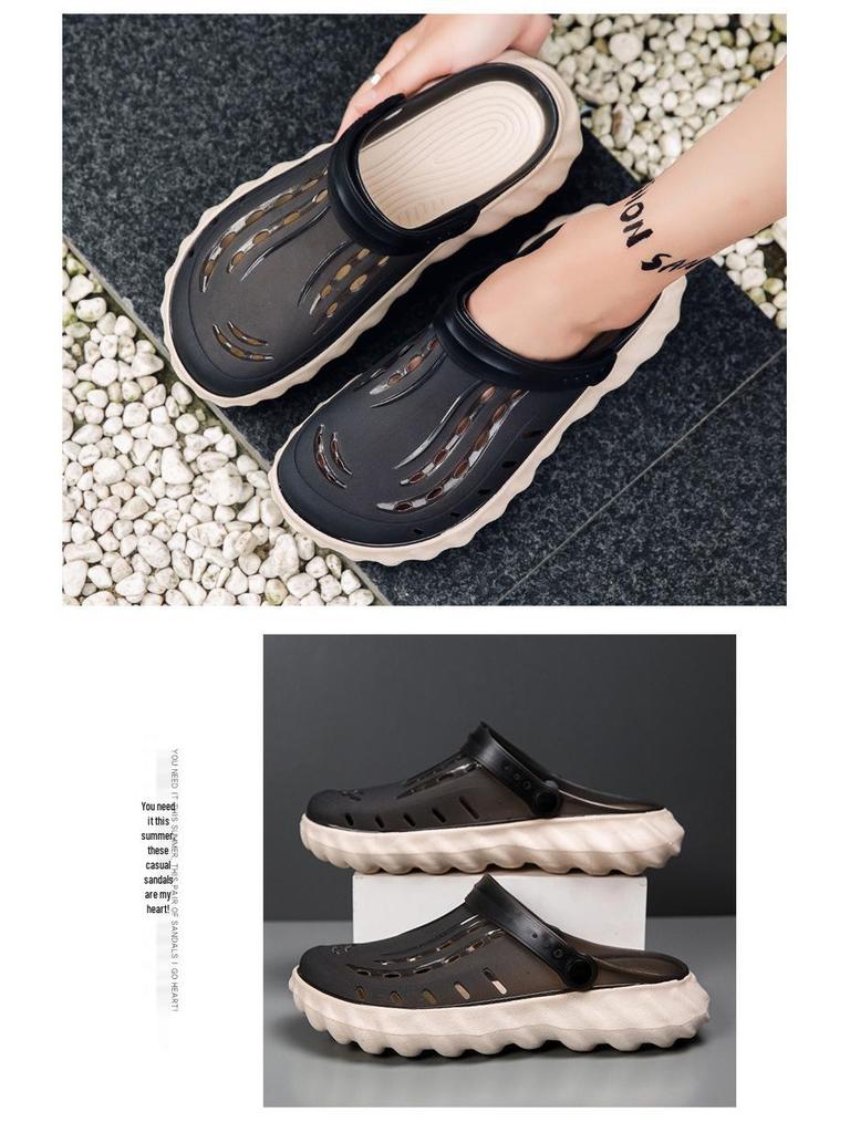 Men's Outdoor Thick-Soled Jelly Sandals: Closed-Toe, Height-Boosting, Wear-Resistant, Large Size.