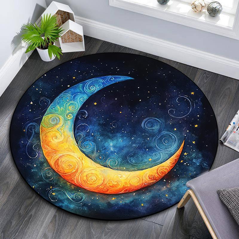 Crescent Moon Round Area Rug,Carpet Rug for Living Room Bedroom Sofa Playroom Decor,Non-slip Floor Mat