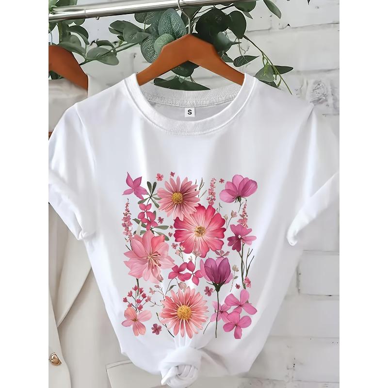 European Size Fashion Women'S Summer Round-Neck Short-Sleeve Printed T-Shirt Top