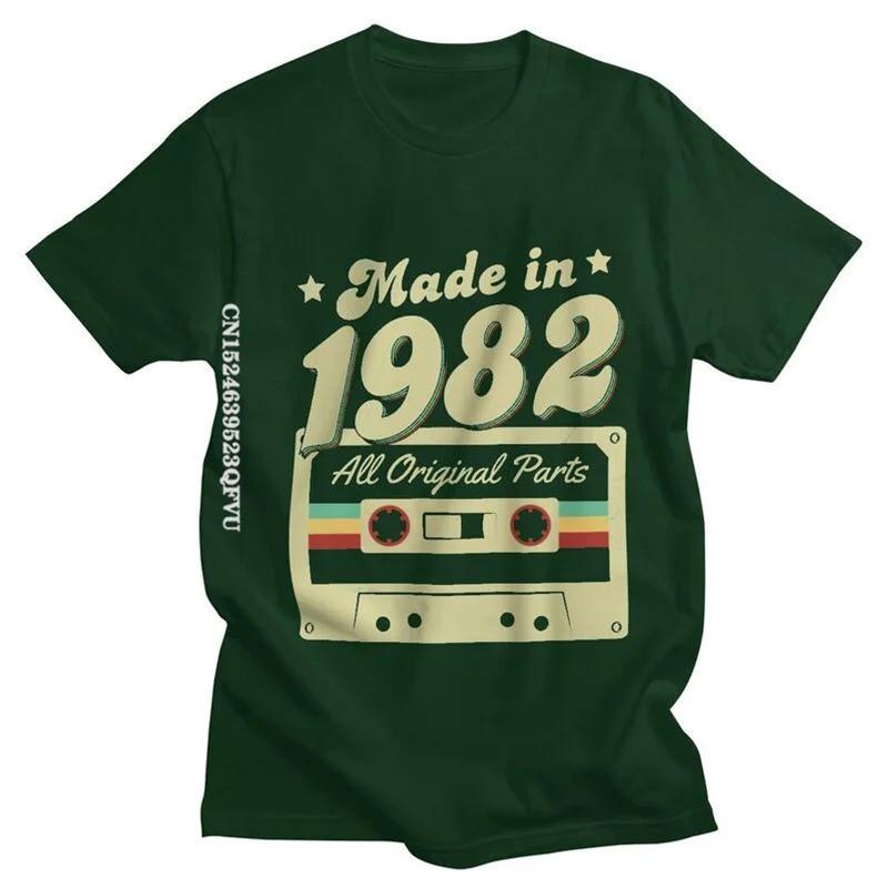 Mens Graphic Print Cotton T-Shirt 1982 Born Streetwear Tee Casual Short Sleeve