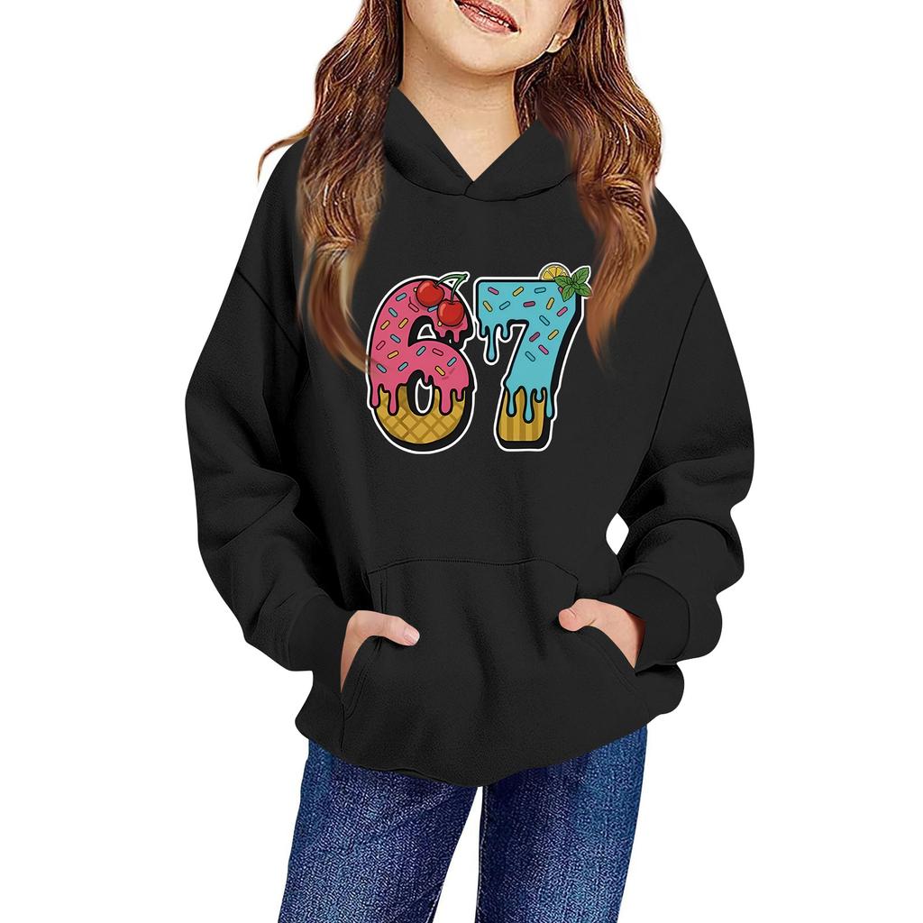 Kids' Long Sleeve Loose Pullover Letter Print Drawstring Hooded Sweatshirt