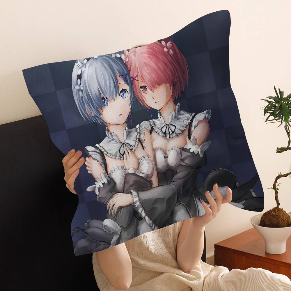 Anime Re Zero Cushion Cover Inches Farmhouse Decor Home Throw Pillow Covers for Couch Decorations