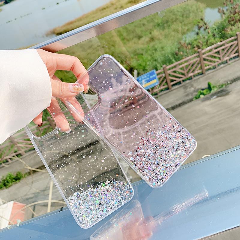 Luxury Fashion Star Sequins Glitter Phone Case For iPhone 11 12 13 14 15 16 Pro Max XS XR X 7 8 Plus SE Soft Bling Powder Cover
