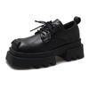 Wind big head small leather shoes women's spring new square head retro college style heightened thick-soled lace-up single shoes