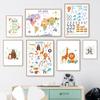 Animal World Map Alphabet Count Number Wall Art Canvas Painting Nordic Posters And Prints Kids Wall Pictures For Baby Room Decor