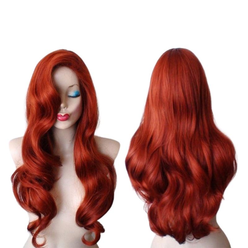 Red Retro Curls Long Wig For Women Cosplay Party Halloween Costume