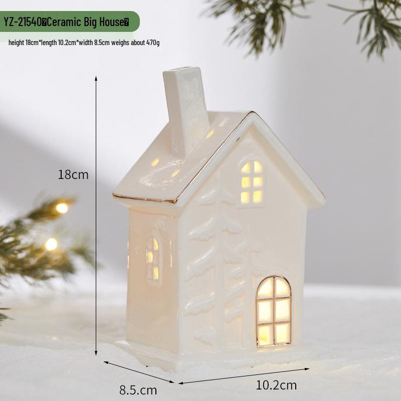 Christmas Ceramic Glowing Tree House Ornament - Desktop Scene Decoration Prop & Gift