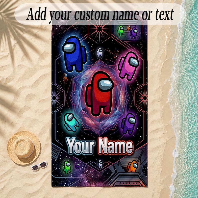 Beach TowelAmong Us Custom Name Text Personalized Soft Towel for Beach Pool Indoor Home Decor Gift