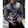 Music Piano Print Long Sleeve Polo, Trendy Casual Men's Top