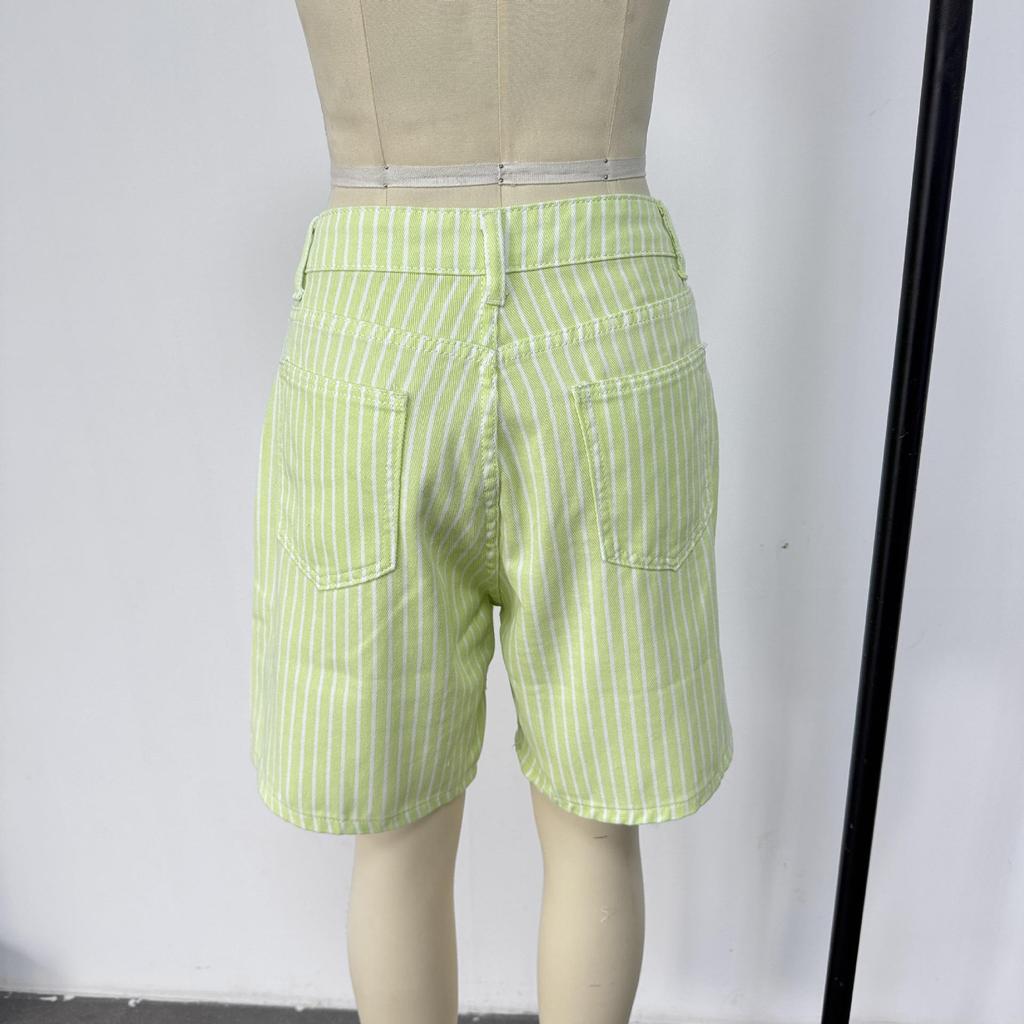 Women's High Waist Striped Plus Size Denim Shorts