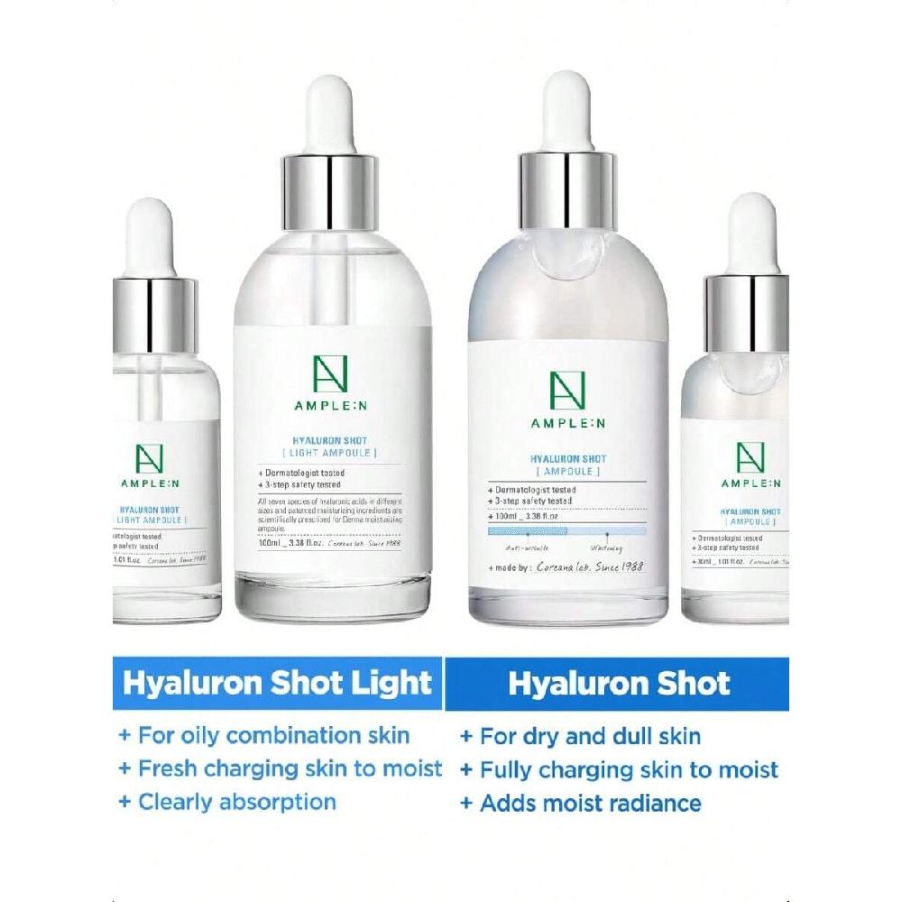 Ample:N Hyaluron Shot Light Serum 100ml Hydrate Oily And Combination Skin And Restore Vitality – Plumping, Refreshing, Anti Aging Ampoule