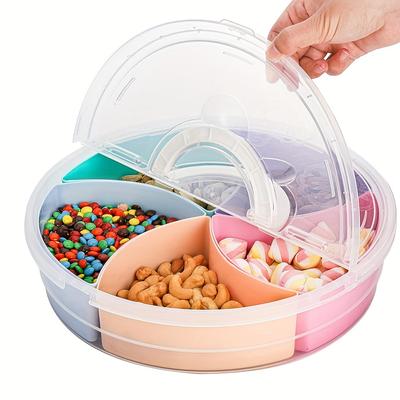 1pc Colorful 5-Compartment Fruit Snack Serving Tray with Lid - Perfect for Parties and Entertaining,Home Storage & Organization