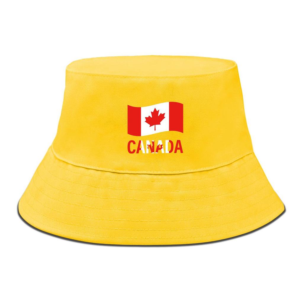Flag of Canada Print Bucket Hat , Maple Leaf Fisherman Hat Polyester Casual Solid Color Basin Cap