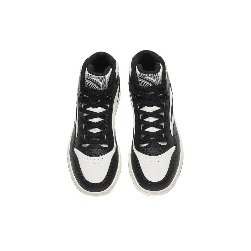 Anta Textile, Synthetic Leather Cushioning, Wear Resistant High top Skateboard Shoes Women's Black White Sneakers 922348087-4