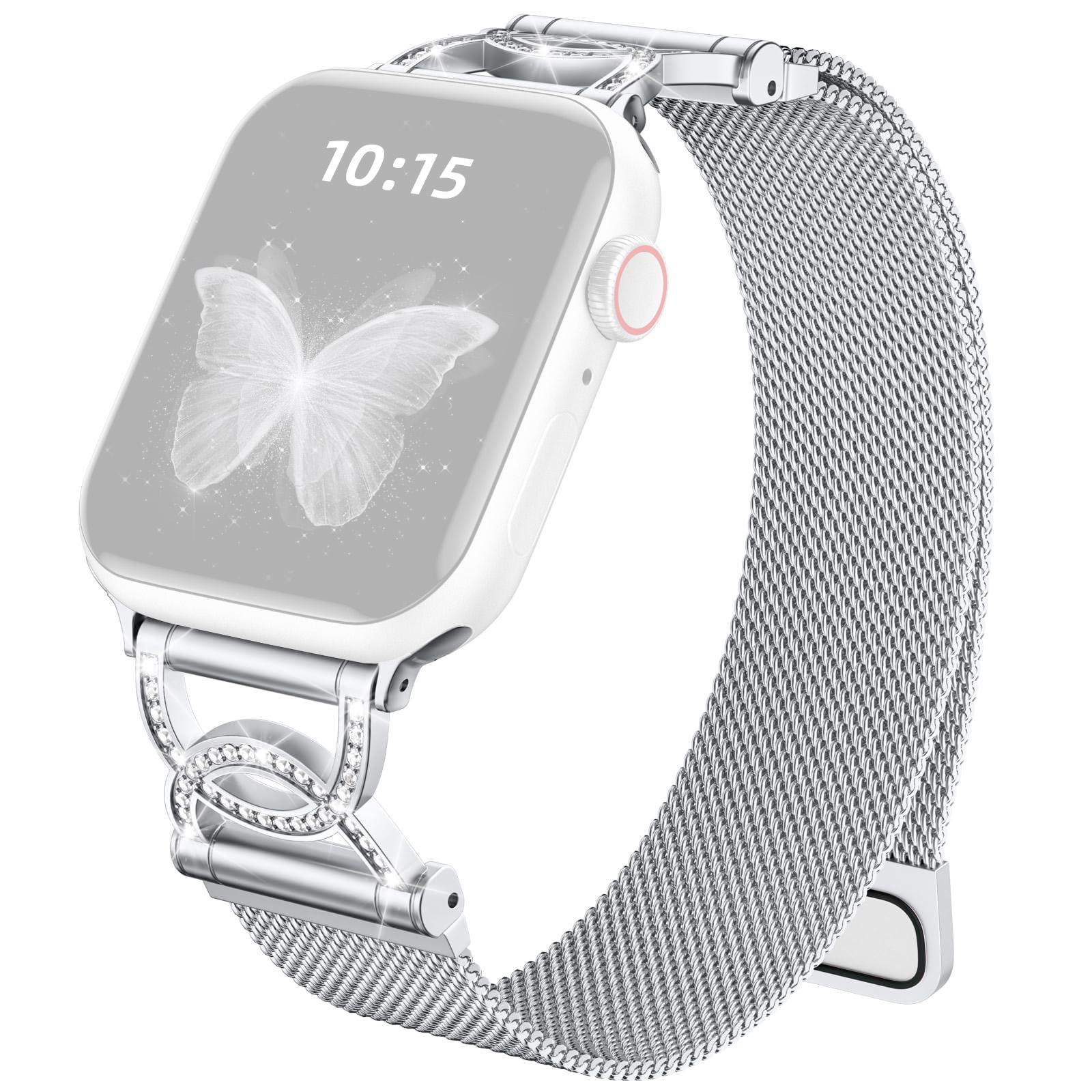 

Watch Band For Apple Watch Series 10 Ultra 9 8 7 SE 6 5 4 3 2 1 46mm 49mm 45mm 44mm 42mm DC-Shape Rhinestones Magnetic Stainless Steel Strap Silver