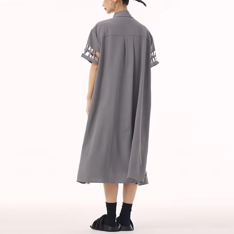 XITAO Hollow Out Patchwork Gauze Short Sleeve Dress GYX1621