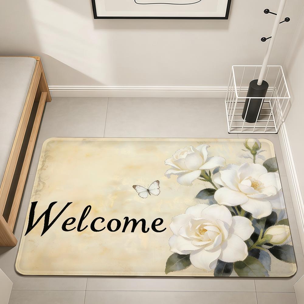 Welcome retro floral tulip fashion Home Bedside Rug Kitchen Bath Floor Mat Hallway Balcony Carpet Entrance Doormat hogar Decor