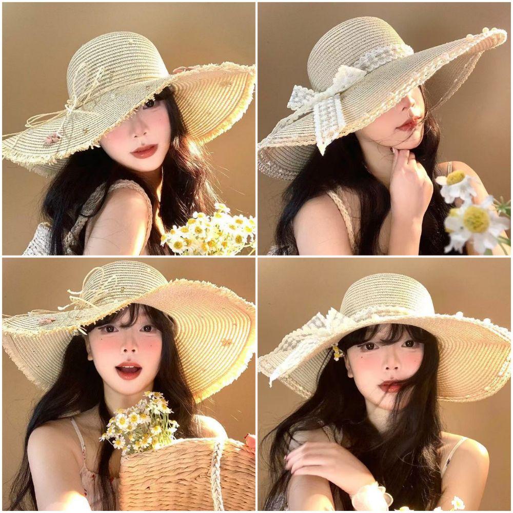 Multicolor Straw Hat Big Brim Sun Block Hat Fashion Beach Hat  Summer