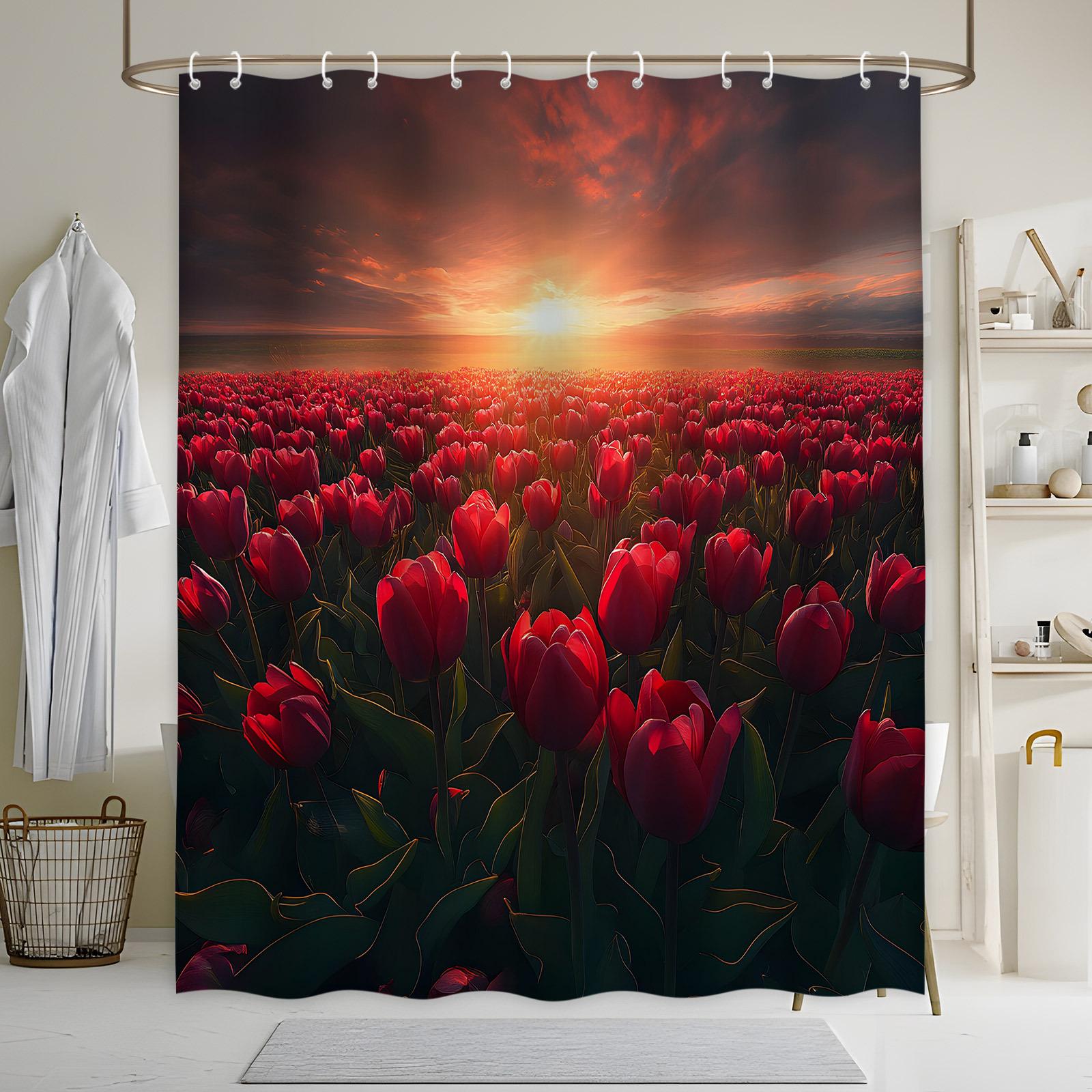 

Whimsical Black Cat Garden Bath Curtain - Vibrant Eyes, Colorful Flowers, Polyester, 12 Hooks, Machine Washable, Cat Lover Gift W60H190(CM)-1 Pcs