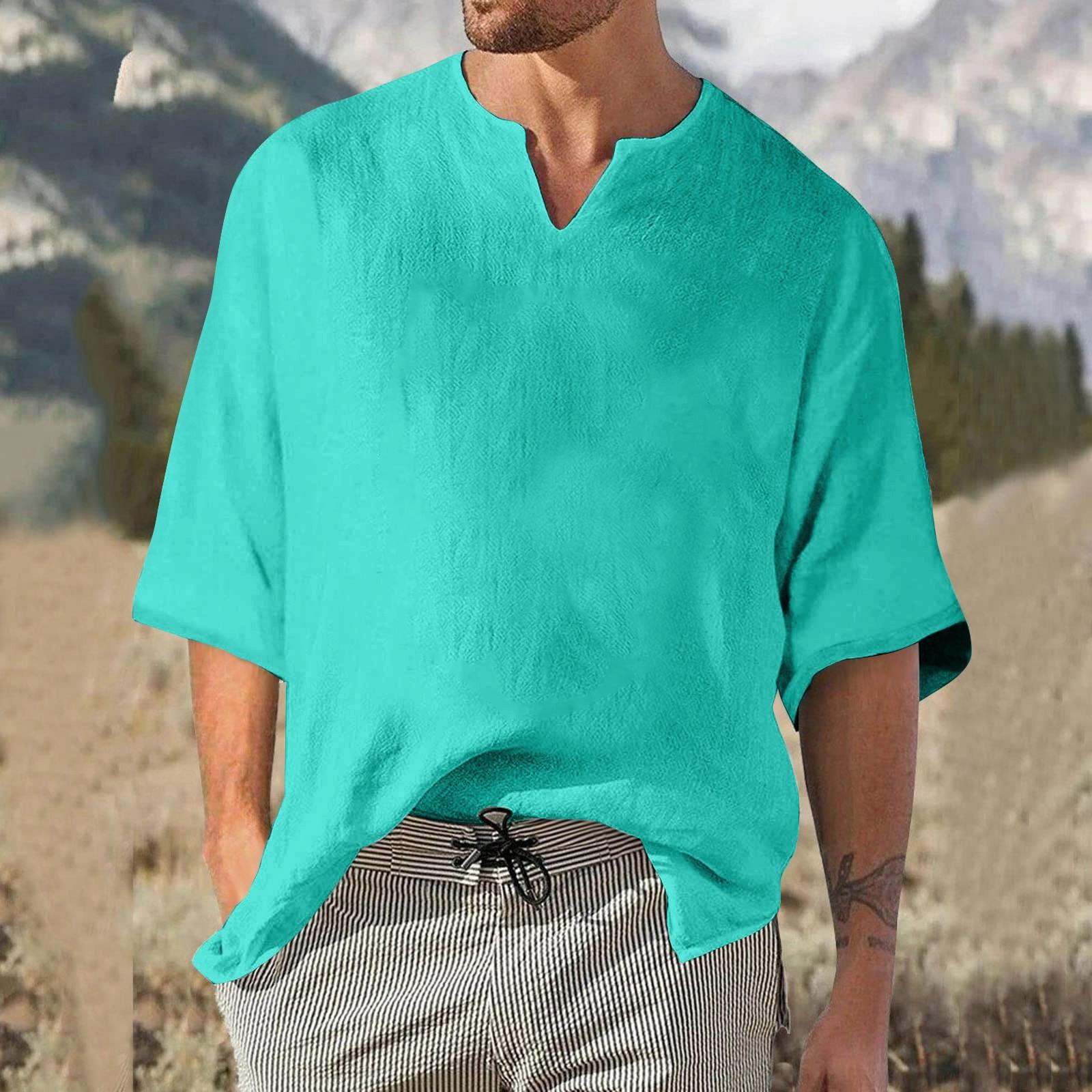 Мужской однотонный плиссированный топ с рукавом четверть — фото 8