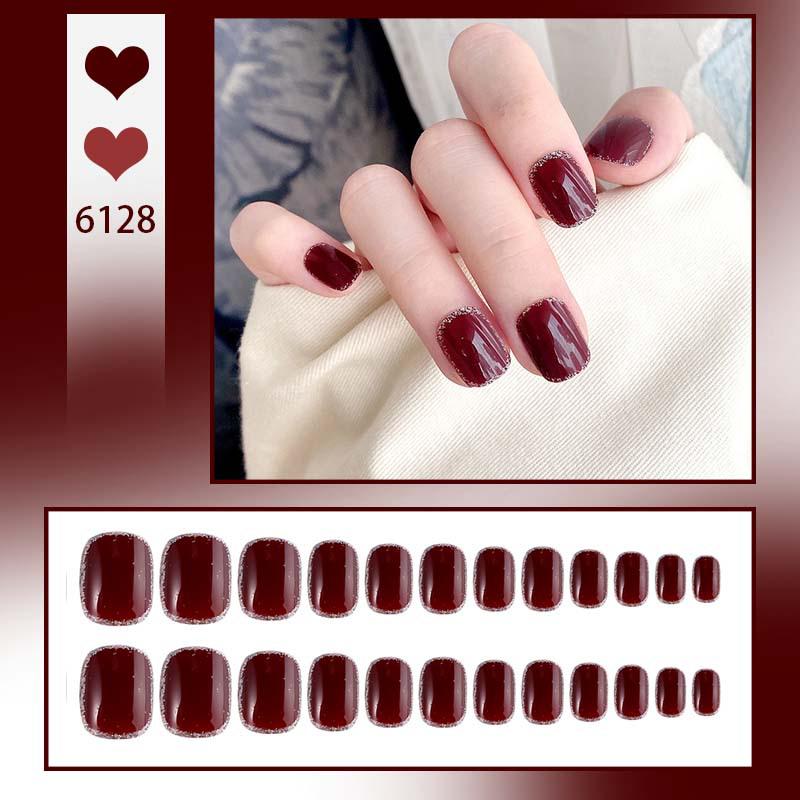 

Бордовые блестящие накладные ногти: Элегантные наклейки для ногтей невесты для осени/зимы и Нового года. Glue Style