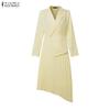 ZANZEA Women Turn Down Collar 3/4 Sleeve Loose Casual Long Dress