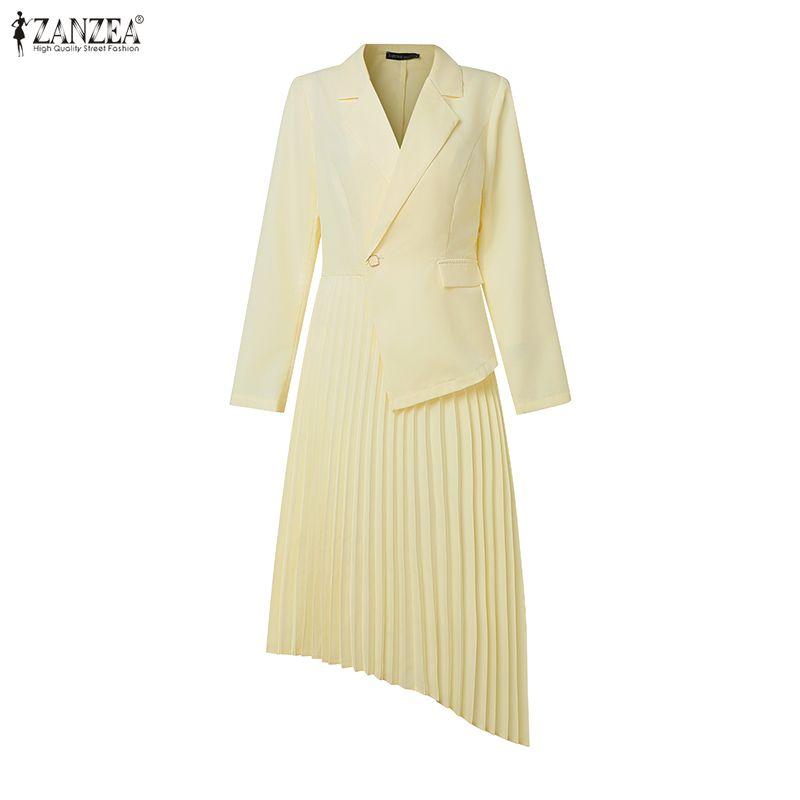 ZANZEA Women Turn Down Collar 3/4 Sleeve Loose Casual Long Dress