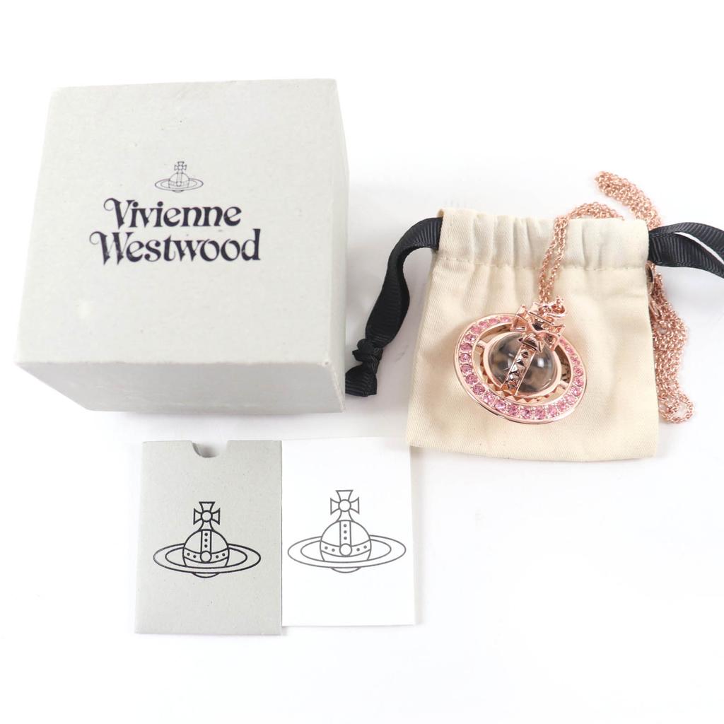 Excellent Vivienne Westwood Orb Necklace Pendant with Rhinestones Rose Pink Used