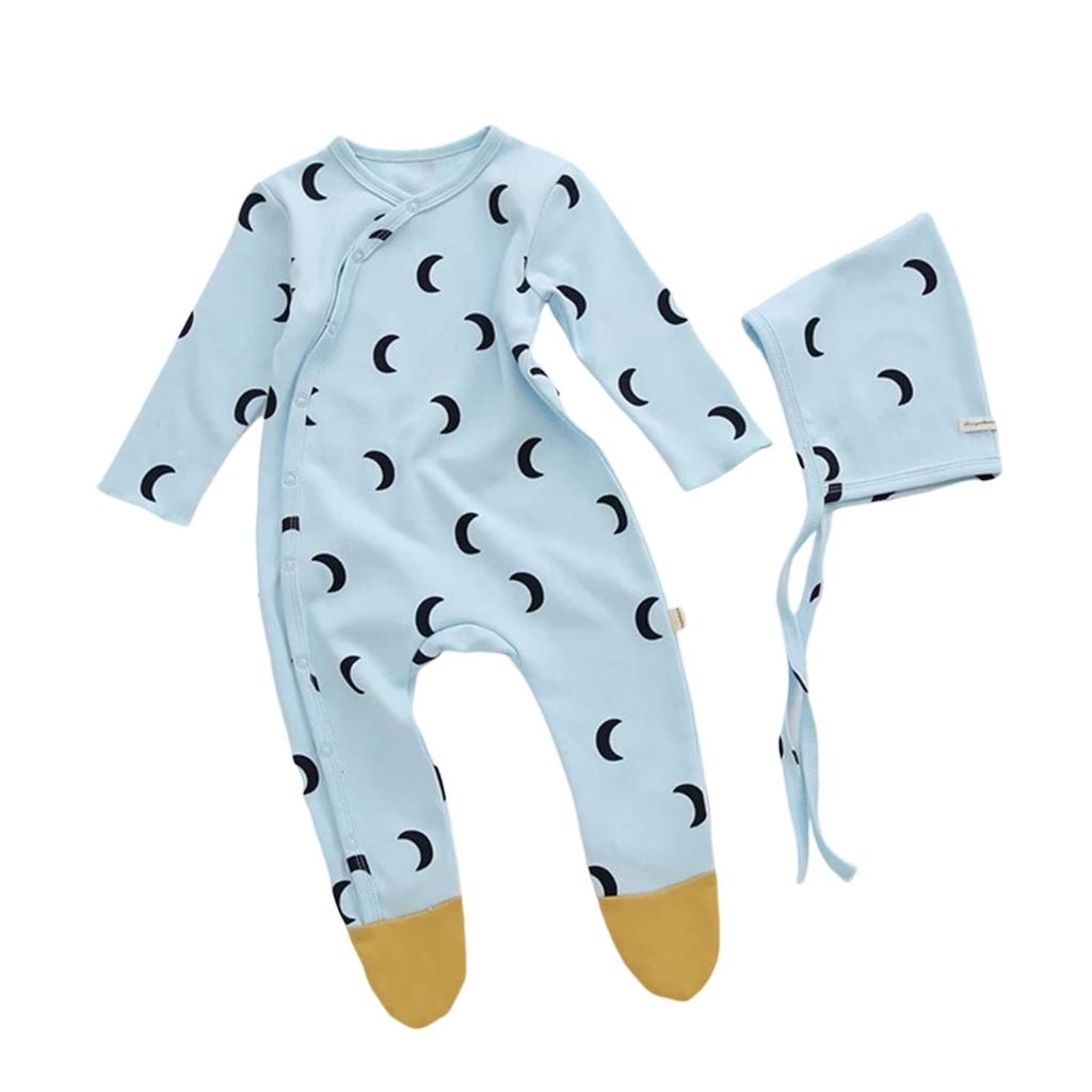 Long Cotton Color [Misia Luxury] Rompers, Spring/Autumn, Sleeves, Jumpsuit, Boys, Girls, Unisex, Baby, Hat, Set, Print, Kids, [23438-23461] 23442, 2,