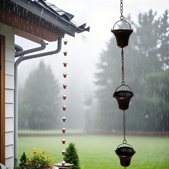 12.4FT Rain Chains for Gutter Flower Shaped Cups Metal Rain Chain with 12 Cups Decorative Rainwater Catcher Chain for Outside