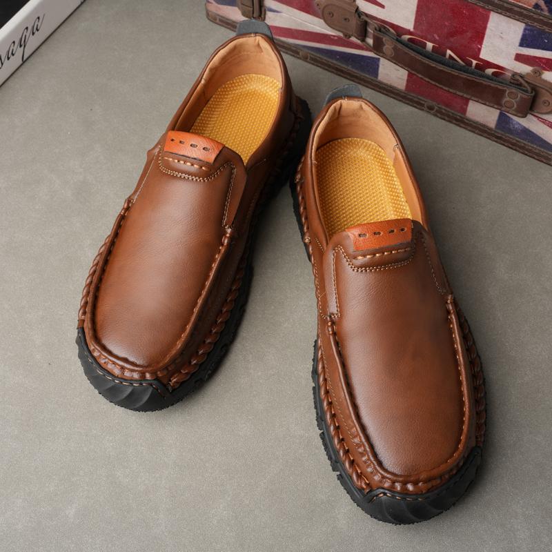 Men's Large Size Pure Handmade Sewing Casual Rubber Leather Shoes Soft Soles Wedding Shoes 38-48