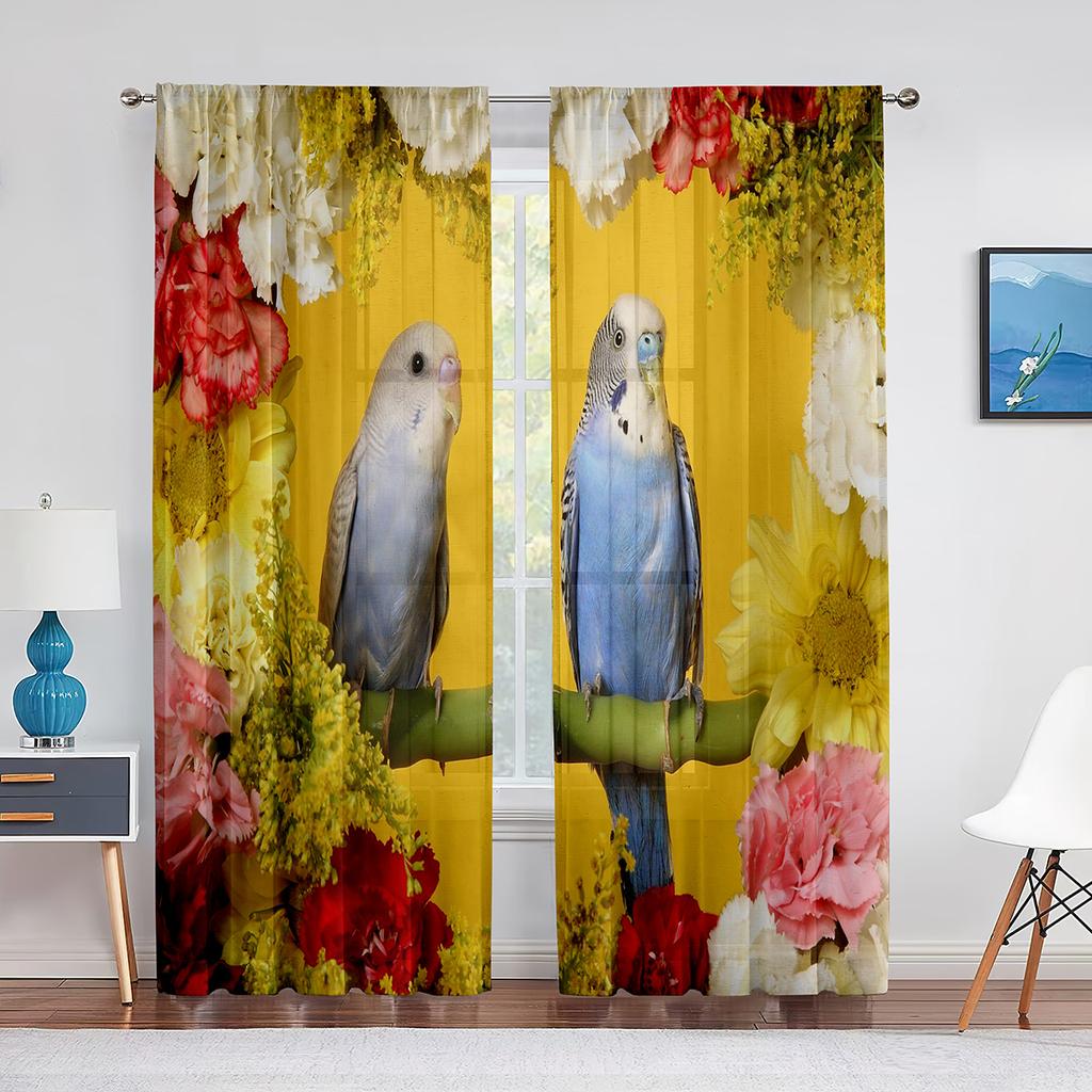 Perdele din tulle tropicale cu papagal colorat în picioare pentru sufragerie, perdele pentru fereastră de bucătărie, perdea transparentă din voal