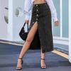 Women High Waist Single- Breasted Package Hip Jean Denim Skirt