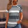 Striped Patchwork Contrasting Button Short Sleeved Women's T-shirts