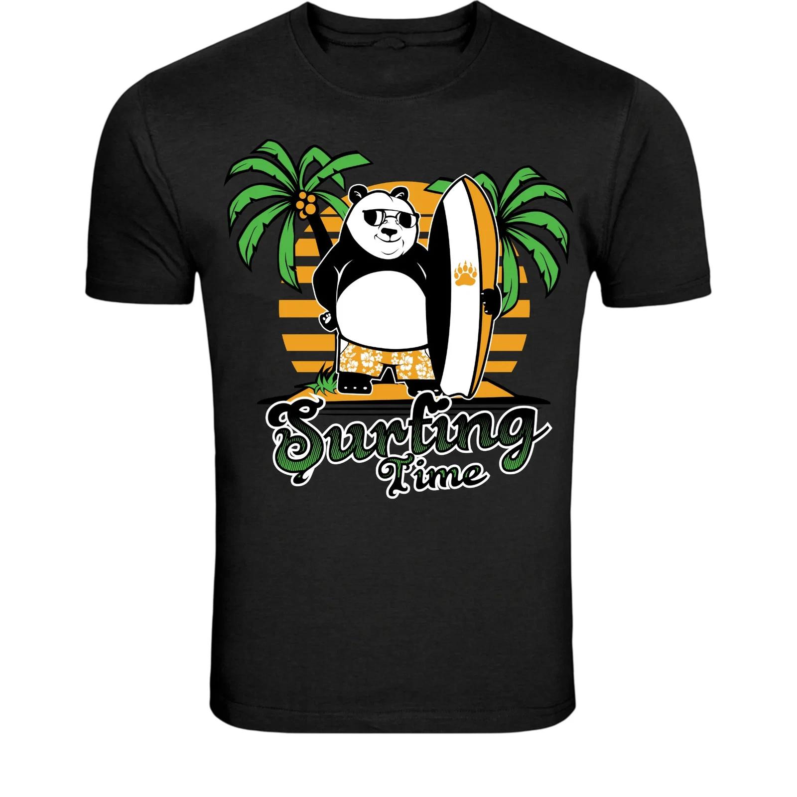 Surfing Time Panda T-Shirt - Funny Summer Surf Panda Beach M