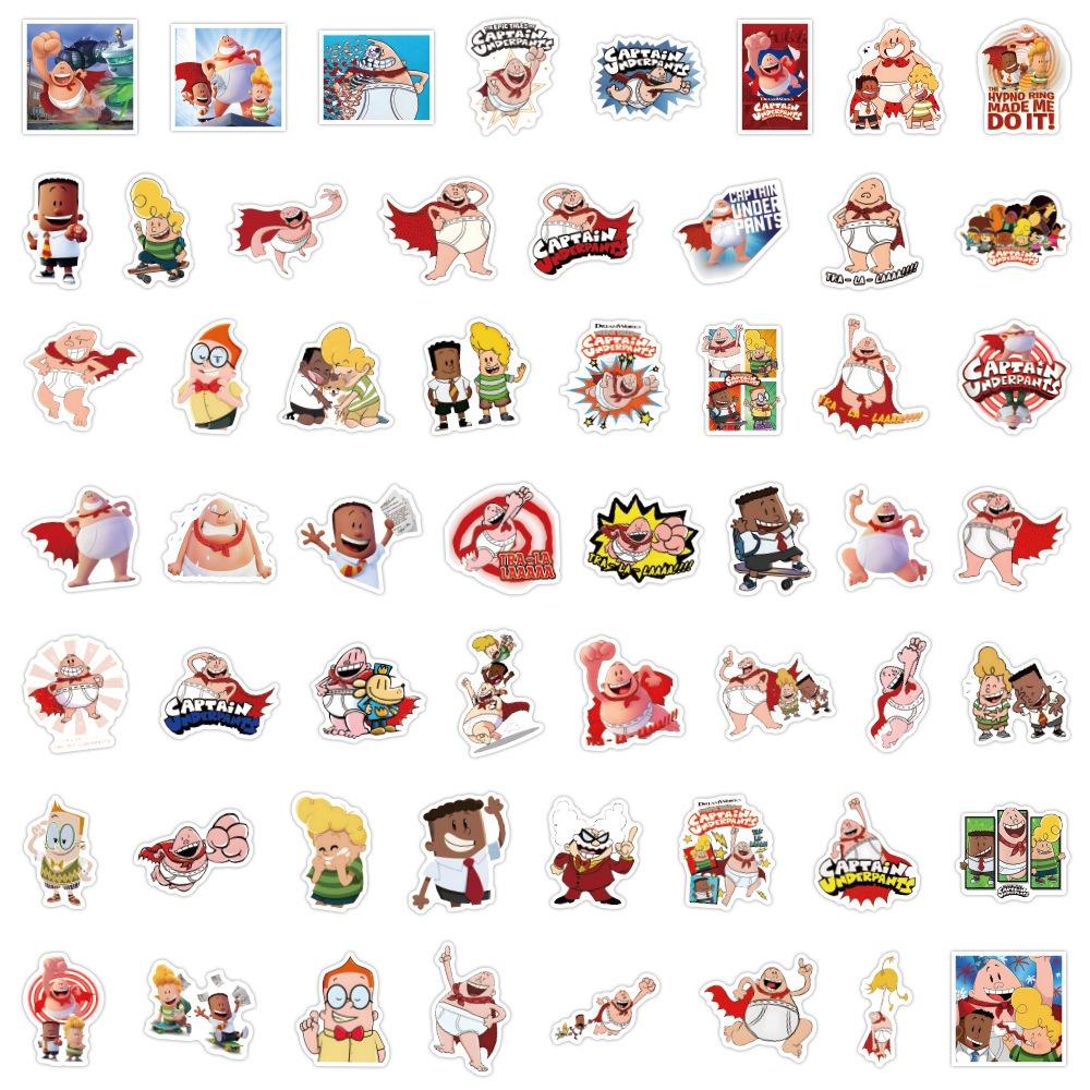 55Pcs Comics Captain Underpants Popularity Stickers Suitcase Water Cup Stationery Laptop Refrigerator Decoration Diy Decals